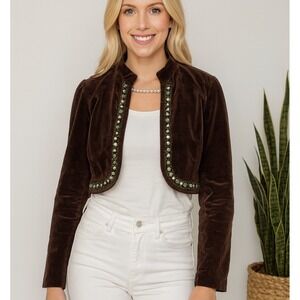 Dolled‎ Up Brown Velvet Beaded Bolero Cropped Jacket Embellished